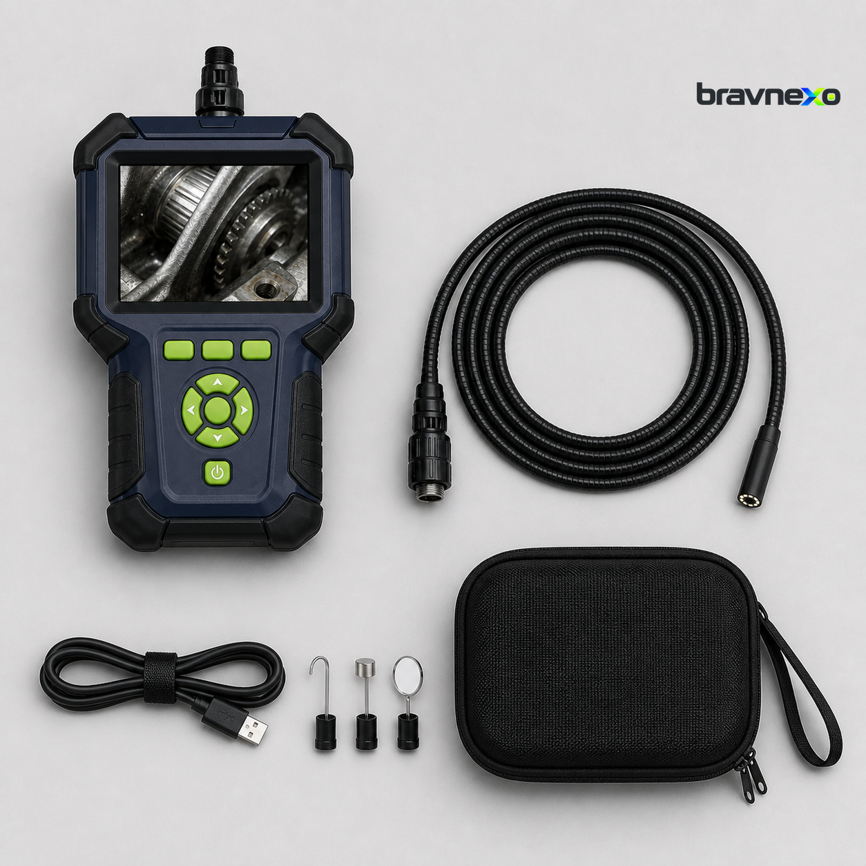 BRAVNEXO Articulating Inspection Camera – Rechargeable Borescope with Large Screen