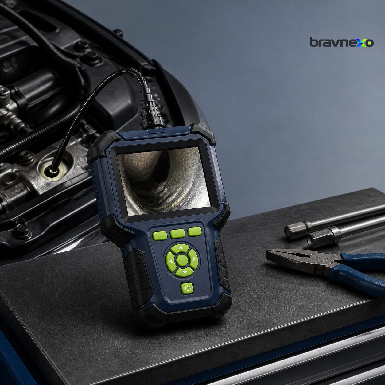 BRAVNEXO Articulating Inspection Camera – Rechargeable Borescope with Large Screen